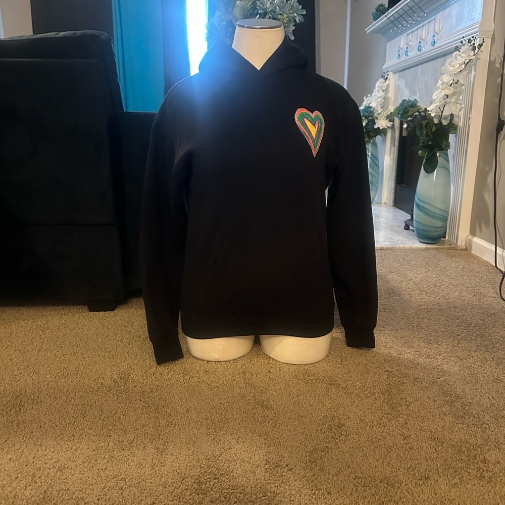 Black Hoodie with Multicolor Heart Patch